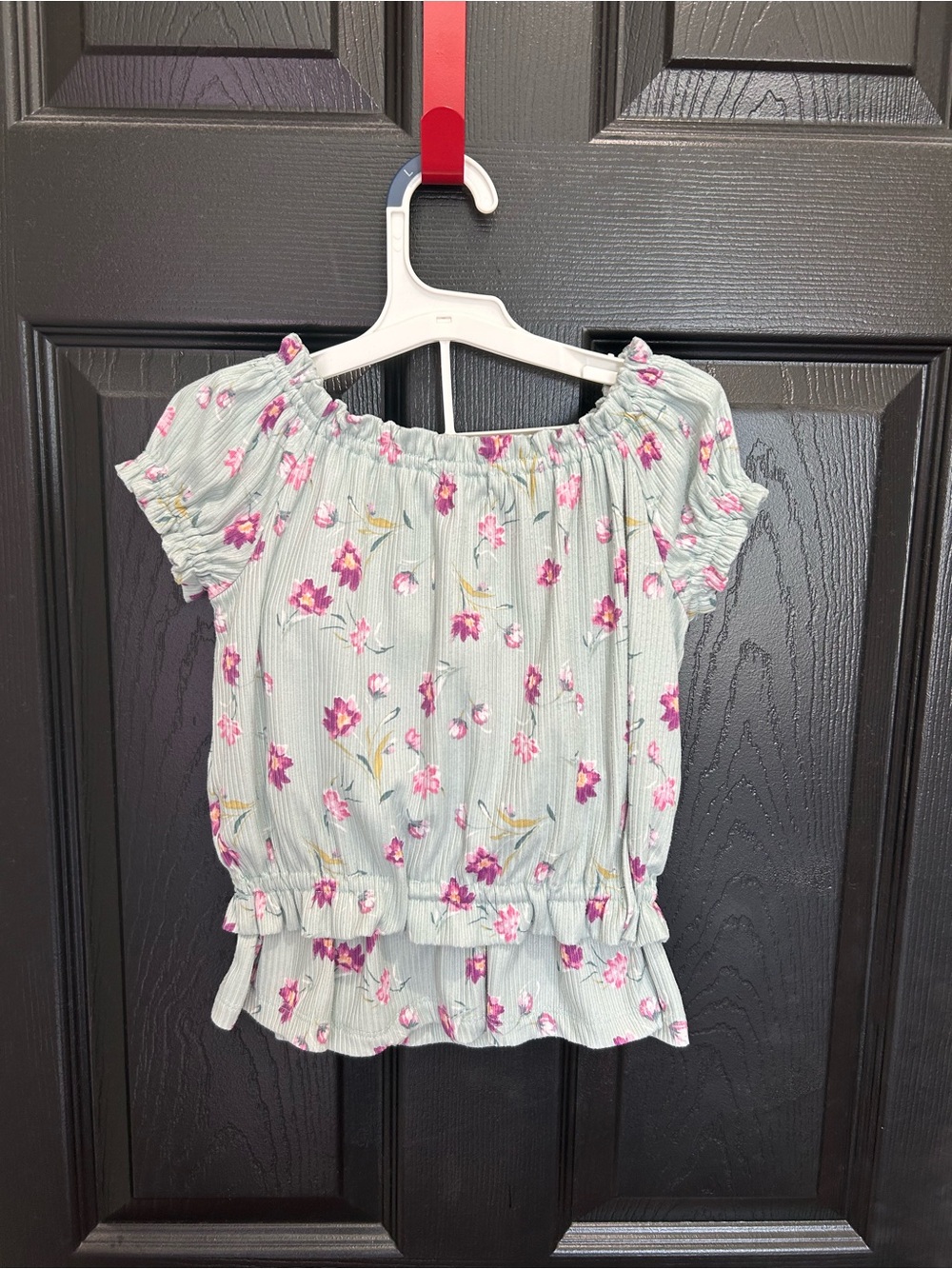 Beautees Light Mint Floral Off-Shoulder Top with matching skirt